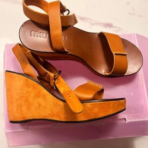 Miu Miu Vibrant Orange Wedge Sandals Size 41